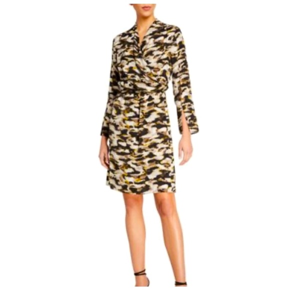 KENNETH COLE WATERCOLOR PRINT WRAP DRESS - Picture 1 of 14